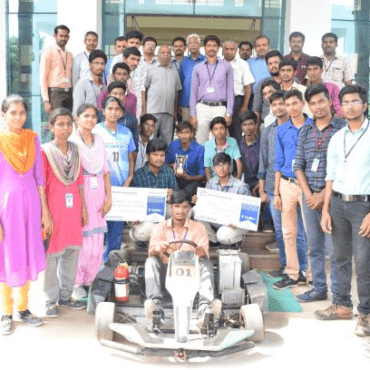 Mechanical, EEE & ECE Students Team (26 students) innovated Electrical Kart and won National Level second place and state level first place of Rs 25,000 in the contest “Bharath Formula Karting” powered by CAD technology at Coimbatore. The team has also secured first prize Rs 10,000 in “Best innovation”.
